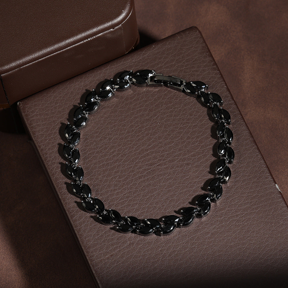 Korean fashionable minimalist niche willow leaf bracelet for women, exquisite light luxury high-end style set with AAA zircon jewelry