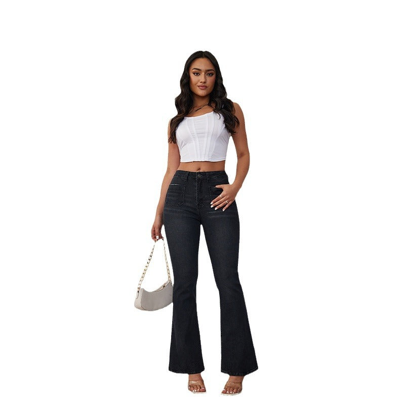 European and American cross-border 2025 spring/summer new slim bootcut jeans women's high-waisted slimming hip-lifting horseshoe pants are in stock