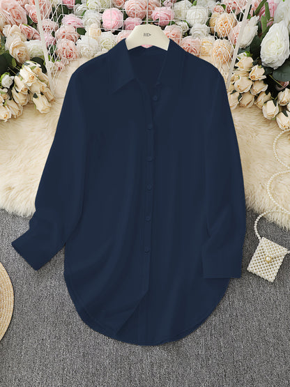 2024 AliExpress wish Amazon hot four seasons fashion, simple irregular women's shirts, long-sleeved shirts
