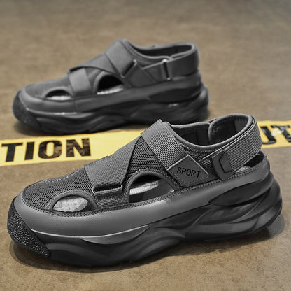2026 New Cross-border Plus Size Men's Sandals, Casual Versatile Shoes, Youth Breathable Trendy Hollow Velcro Shoes