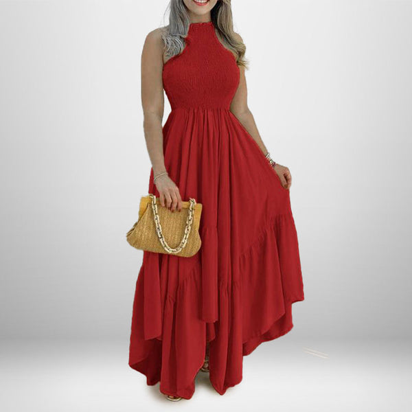 2025 spring cross-border European and American foreign trade women's clothing Amazon's new sleeveless solid color temperament fashion big swing dress