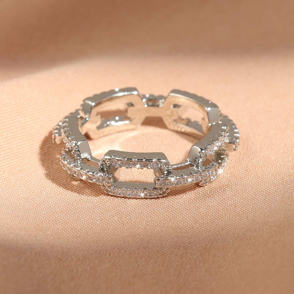 European and American cross-border diamond-set zircon open-top bracelet ring, light luxury, high-end temperament, niche, versatile, and fashionable