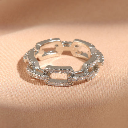European and American cross-border diamond-set zircon open-top bracelet ring, light luxury, high-end temperament, niche, versatile, and fashionable