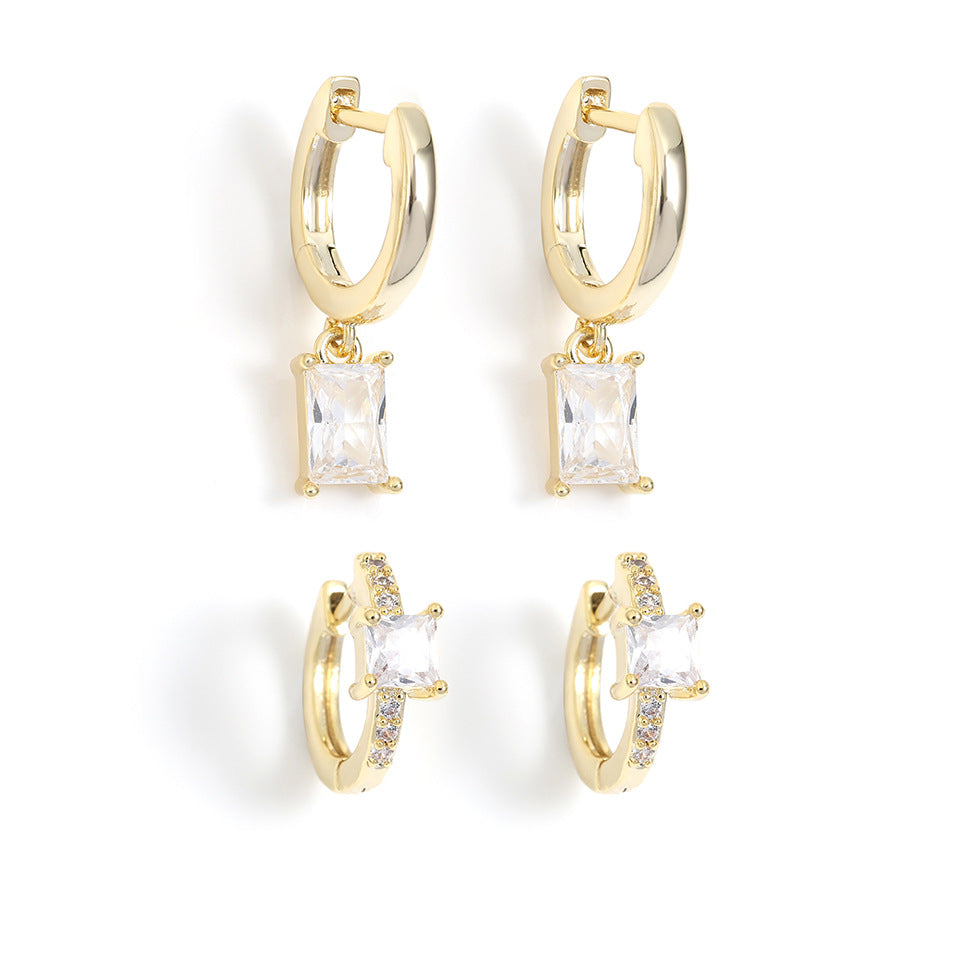 Cross-border hot-selling copper-inlaid green zircon series earrings, studs for women, fashionable geometric trendy versatile simple earrings