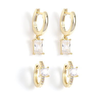 Cross-border hot-selling copper-inlaid green zircon series earrings, studs for women, fashionable geometric trendy versatile simple earrings