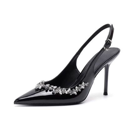 WO Huizhou City 2026 Autumn High Heel Sandals Rhinestone Toe Back Air European and American Versatile Fashionable Beautiful Black Stiletto Heel