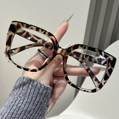 Fashion flat mirror women's high-end large-frame glasses frame cat's eye European and American trend unlimited prescription casual decorative glasses