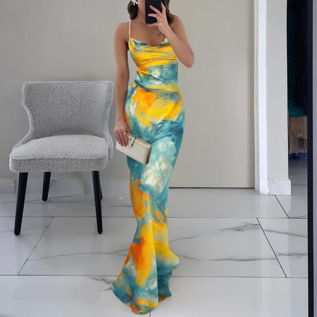 Vestuário feminino europeu e americano, coleção 2025, lançamento imperdível para o verão, vestido sexy e justo com estampado moderno, estilo fashion, para comércio externo e grossista.