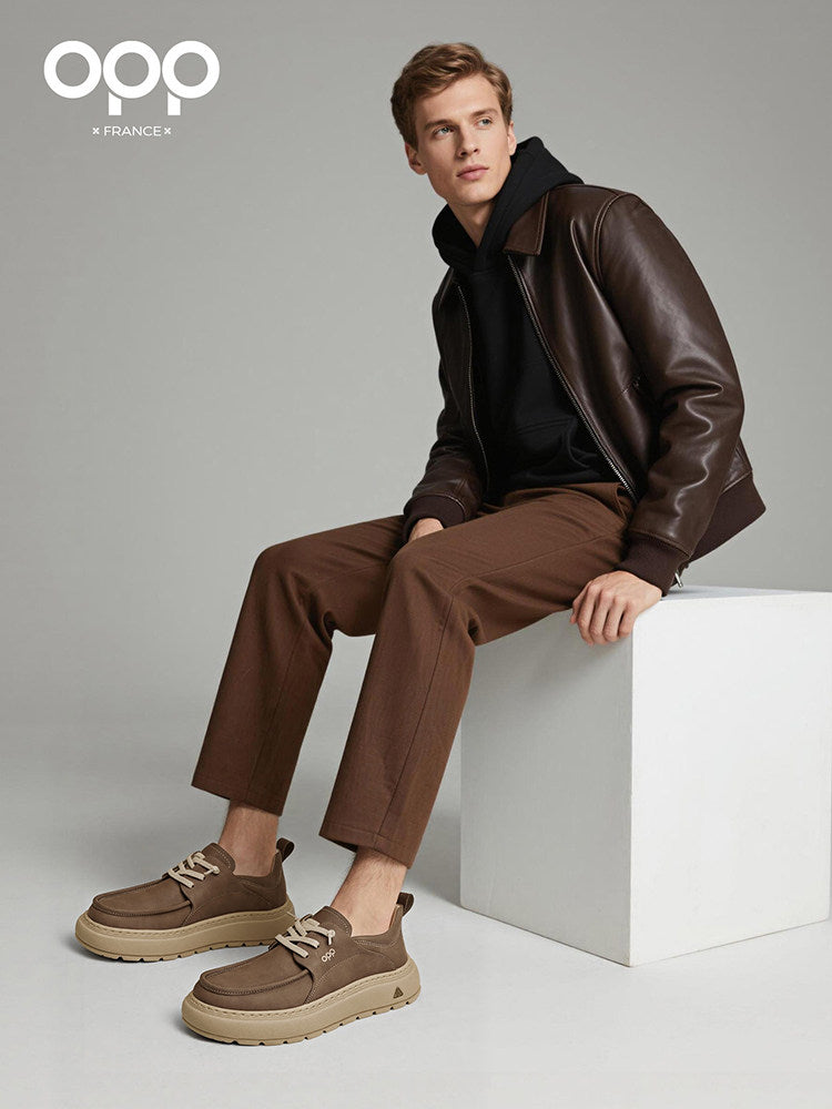 OPP Men's Shoes Spring 2026 New Men's British-style Genuine Leather Business Casual Shoes Low-top Daily Commuter Board Shoes