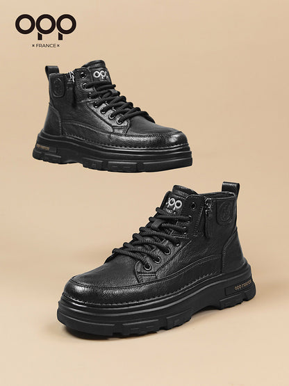 OPP Martin Boots Winter 2026 New Genuine Leather Black Motorcycle British Feng Short Sports Side Zipper Cargo Boots