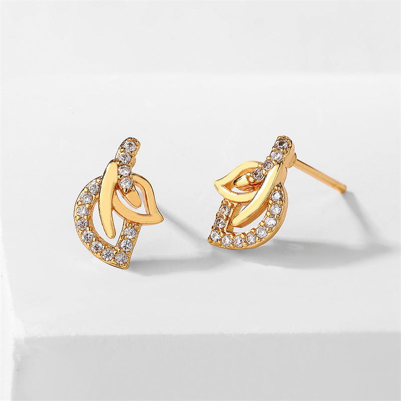 RAKOL Korean Style Simple Fashion Leaf Stud Earrings Copper Plated AAA Zircon Earrings Internet Celebrity Trendy Geometric Earrings for Women
