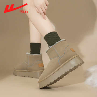 Warrior women's snow boots, 2025 new winter fleece-lined thickened cotton shoes, Northeast warm thick-soled ankle boots
