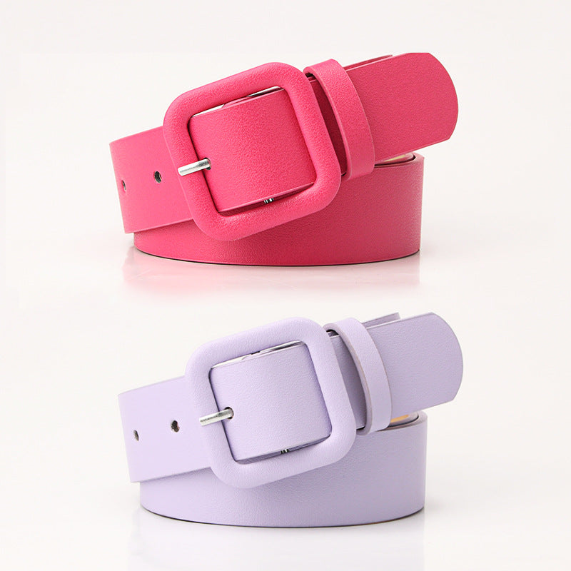 New Simple Luxury Belt Women's Square Buckle Candy Color Versatile Decorative Belt Fashionable and Elegant Belt Women