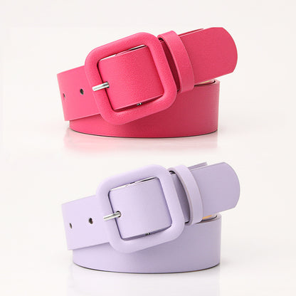 New Simple Luxury Belt Women's Square Buckle Candy Color Versatile Decorative Belt Fashionable and Elegant Belt Women