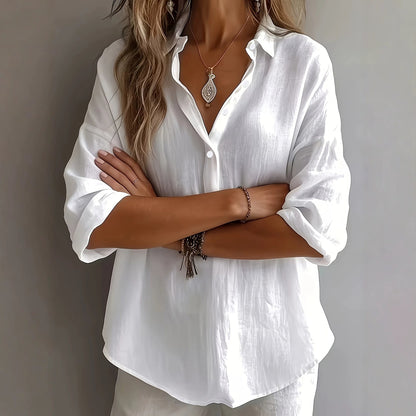 Cross-border European and American elegant women's lapel-texture shirt, loose fits to hide flesh and slim the body, perfect for daily commuting