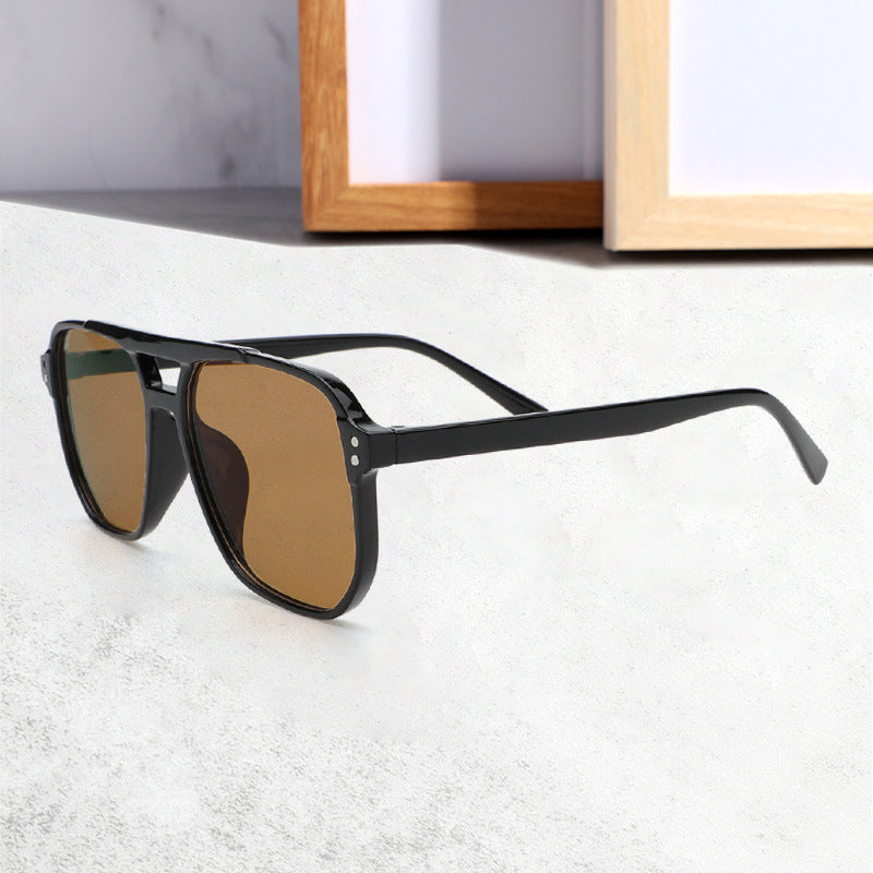 New cross-border double beam aviator sunglasses European and American same men's driving sunglasses high-end trend women's sunglasses