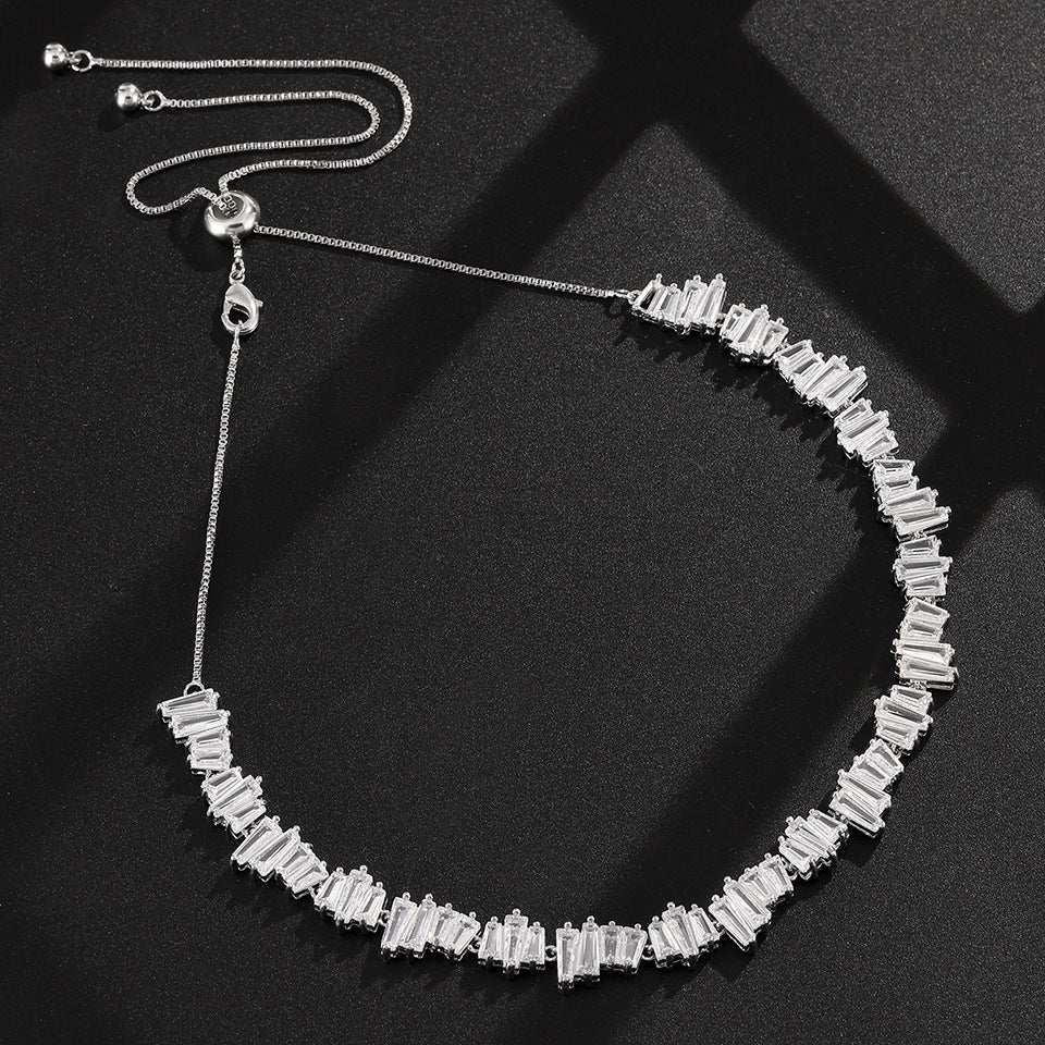 Cross-border new stepped zircon necklace, light luxury niche row with diamond-embedded collarbone chain, high-end factory direct sales