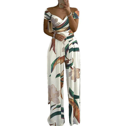 2026 New Amazon European and American Fashion Temperament Elegant Foreign Trade Commuter Print Wide-Leg Women's Jumpsuit