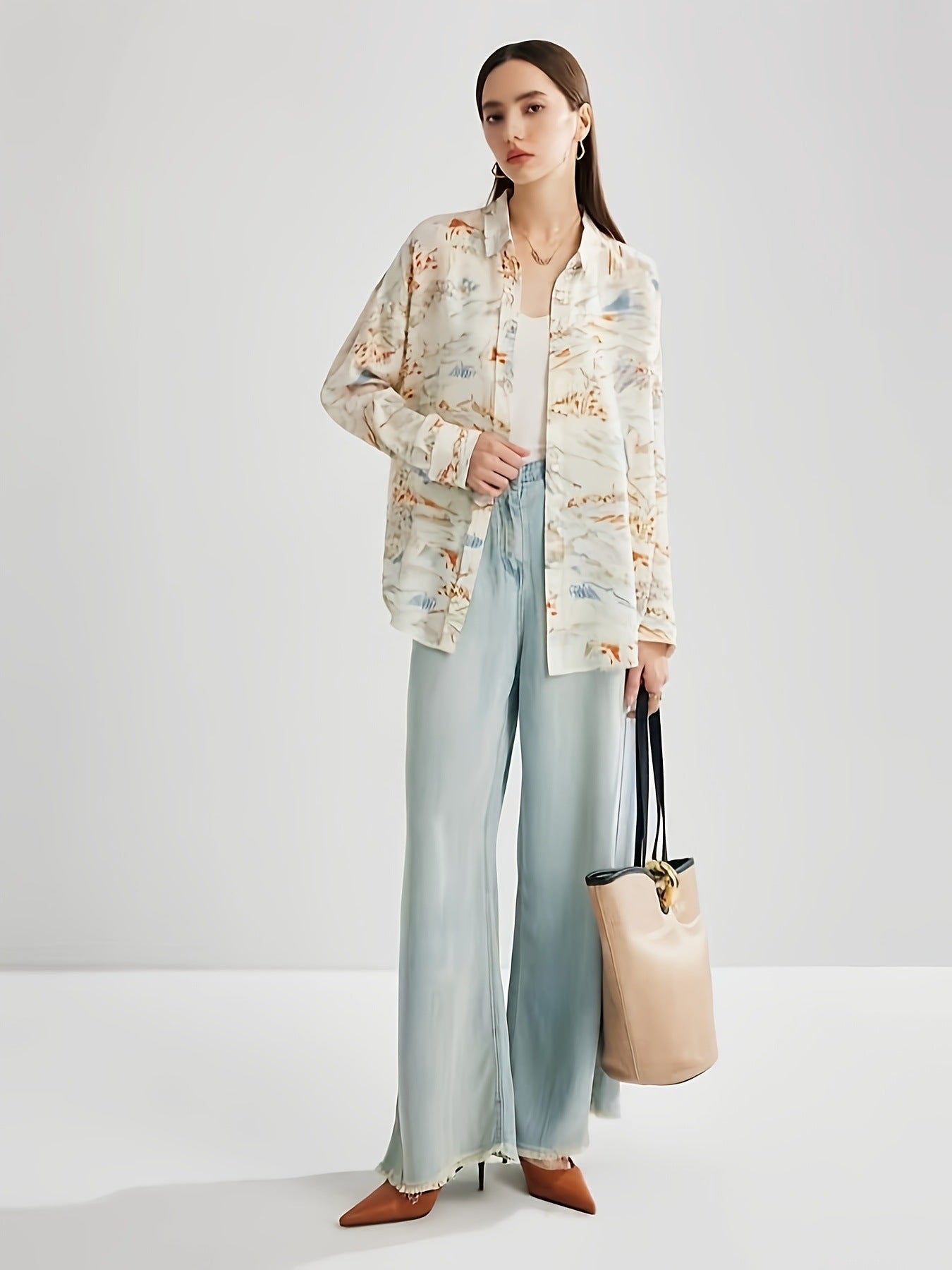 Cross-border European and American full print, a variety of pattern options, long sleeves loose casual top shirt