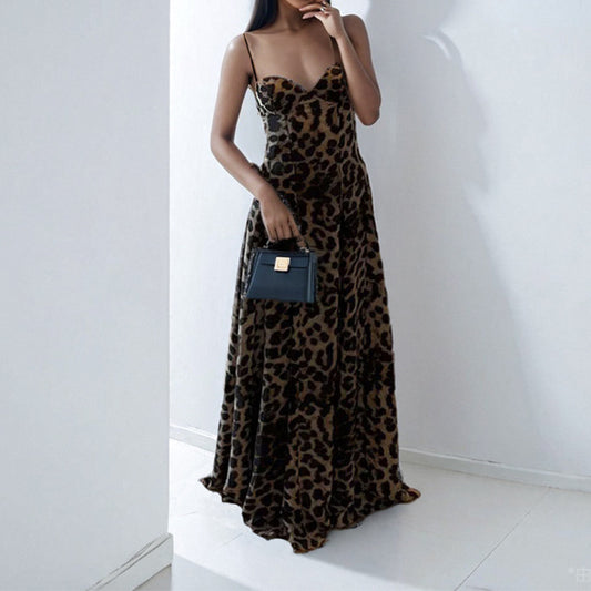 Cross-border 2026 new European and American spring women's temperament fashion, sexy and elegant leopard print slip dress