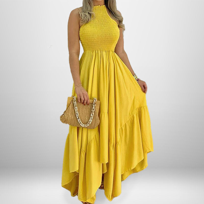 2025 spring cross-border European and American foreign trade women's clothing Amazon's new sleeveless solid color temperament fashion big swing dress