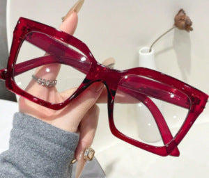 Color-blocking square large frame flat glasses for women, cross-border influencer-style blue light blocking glasses, simple and versatile bare-faced frames