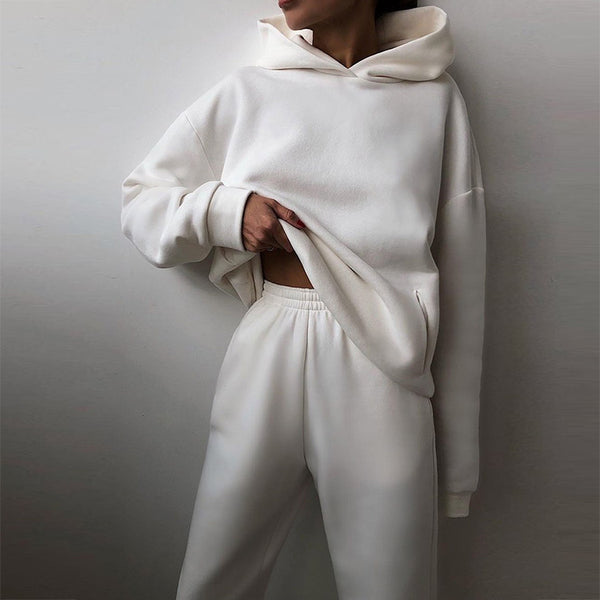 2026 spring new cross-border European and American clothing solid color hooded sweatshirt trousers street fashion casual two-piece set