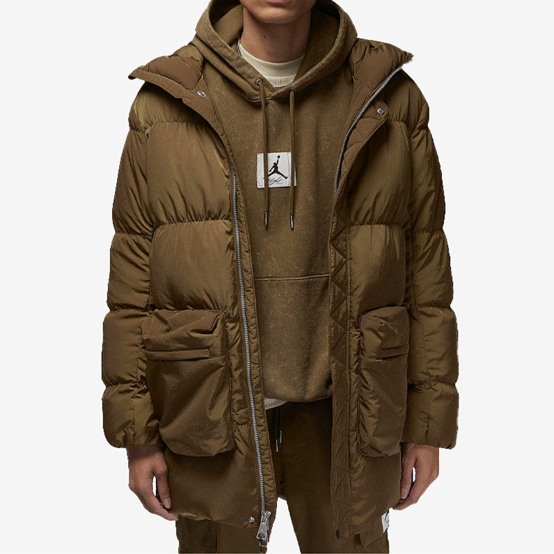 NIKE JORDAN Men's Mid-Length Casual Hooded Jacket Warm Down Jacket DQ7347-385-010