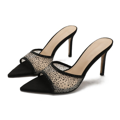 Summer 2026 new European and American style one-line stiletto heel high heel slippers feminine pointed toe and wear fashionable sandals