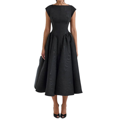 2026 Spring New European and American Clothing Elegant and Sexy Open Back Fashion Slim Crew Neck Sleeveless Solid Color Dress