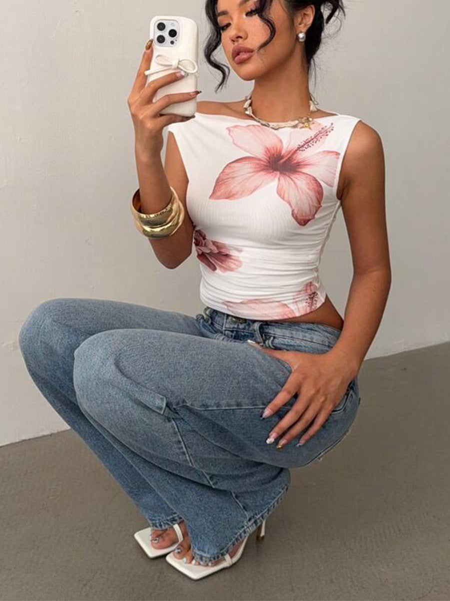2025 Summer Women’s Sexy Off-Shoulder Sleeveless Slim Fit Crop Top T-Shirt for US & Europe Cross-Border Trade Amazon Sale