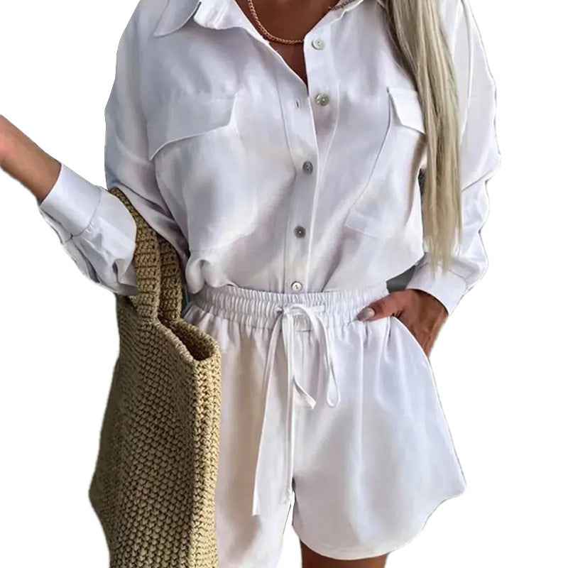 2025 summer new cross-border European and American fashion casual sports simple style solid color top shorts two-piece set 661