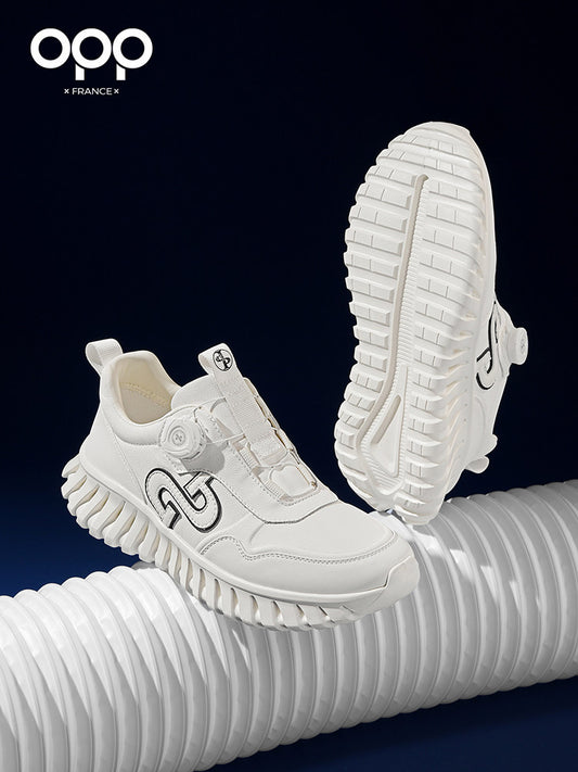 OPP daddy shoes spring men's light luxury leather versatile white shoes swivel button one kick sports casual shoes