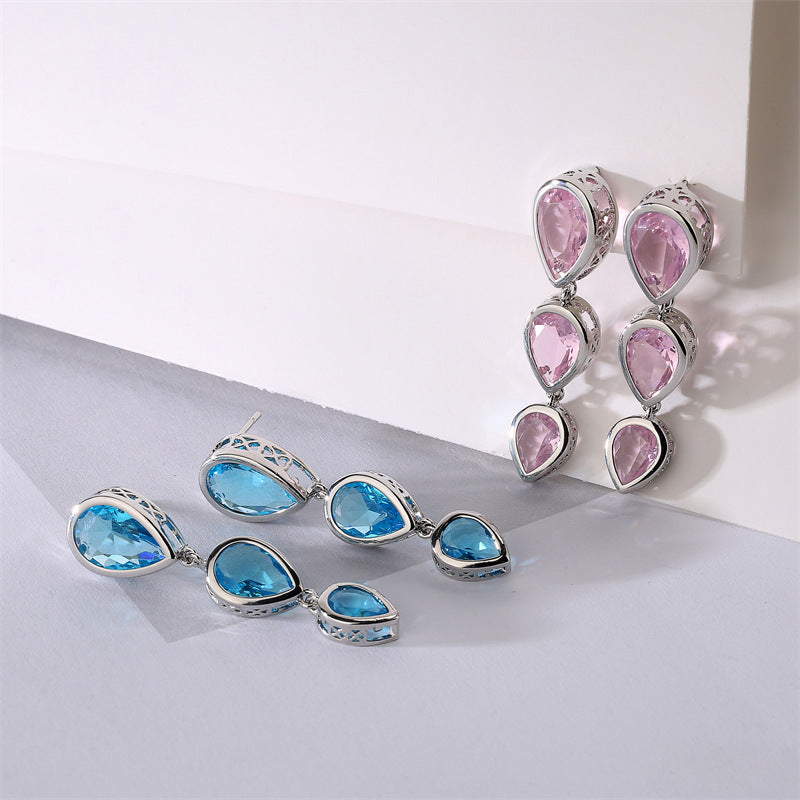 RAKOL cross-border Europe and America AliExpress ebay fashion bridal geometric water drops zircon tassels women's stud earrings