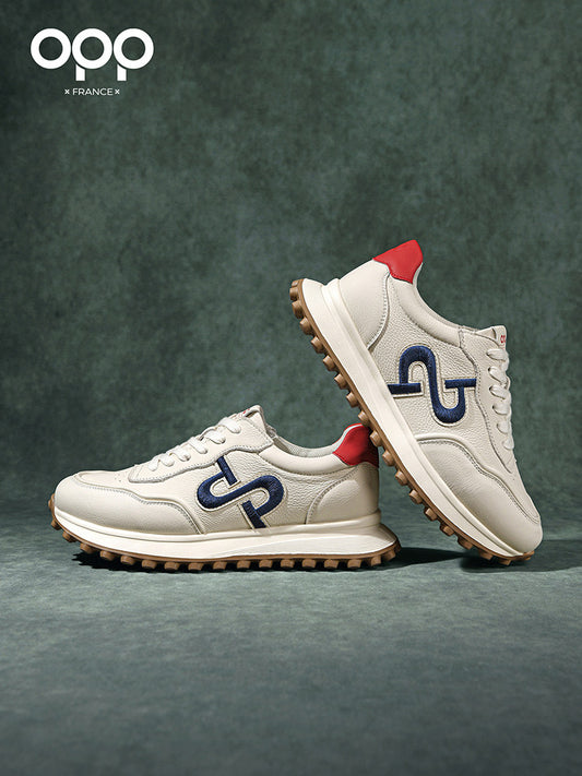 OPP men's shoes spring versatile leather Forrest Gump shoes 2026 new top-layer cowhide outdoor sports running casual shoes