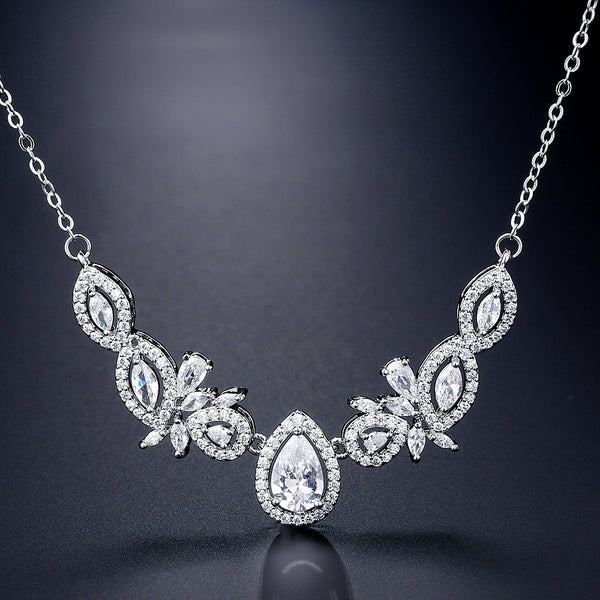 Cross-border new waterdrop zircon necklace, light luxury niche full diamond surrounded pendant accessory, high-end bridal accessory for women | Ciaura