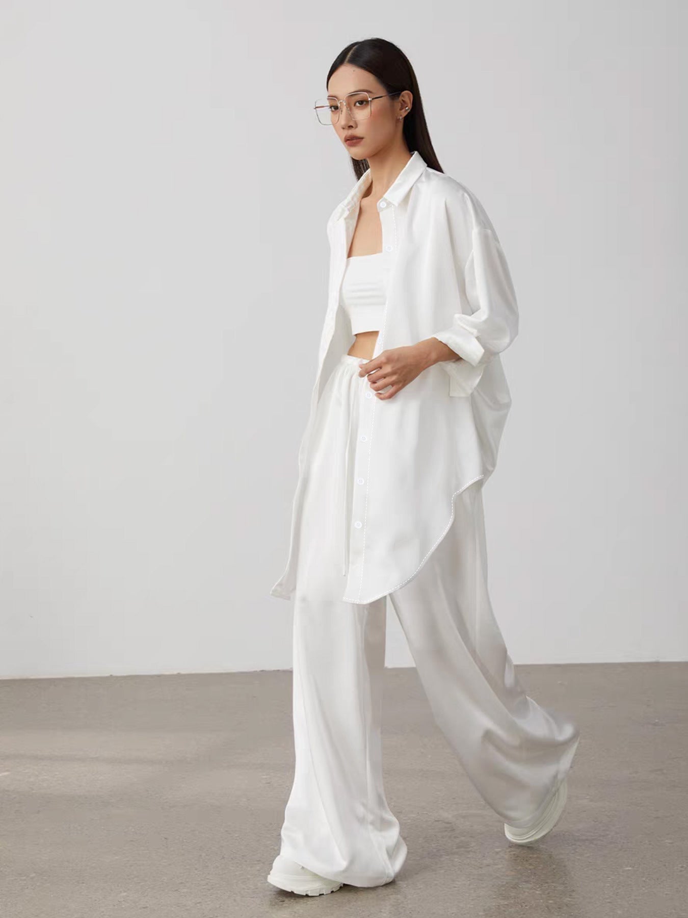 European and American cross-border new long-sleeved minimalist women's shirt long-sleeved lapel versatile loose long top shirt