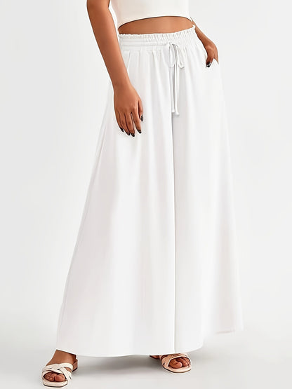 European and American cross-border independent station women's new solid loose plain casual elastic wide-leg flared pants