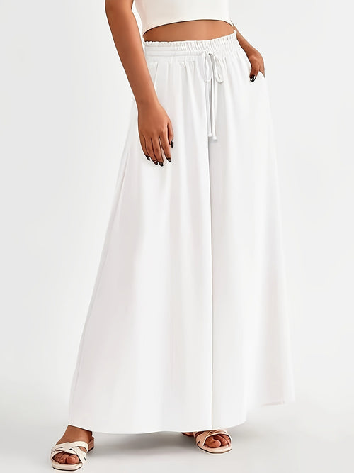 European and American cross-border independent station women's new solid loose plain casual elastic wide-leg flared pants