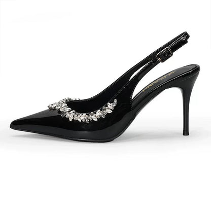 WO Huizhou City 2026 Autumn High Heel Sandals Rhinestone Toe Back Air European and American Versatile Fashionable Beautiful Black Stiletto Heel