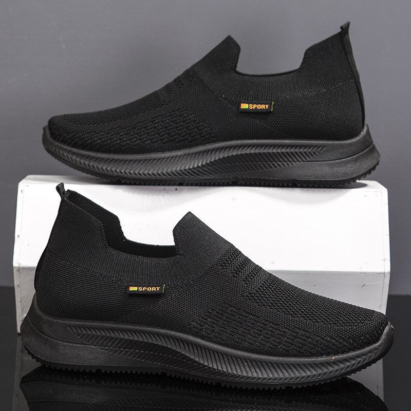 2024 New Spring Athleisure Men's Shoes Breathable Slip-On Flying Weaving Middle-aged and Elderly One-Foot Mesh Shoes Cross-border