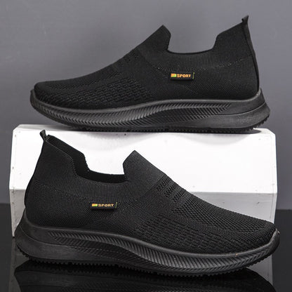 2024 New Spring Athleisure Men's Shoes Breathable Slip-On Flying Weaving Middle-aged and Elderly One-Foot Mesh Shoes Cross-border