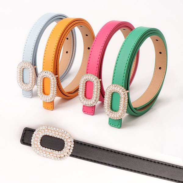 Cross border pearl rhinestone snap buckle belt women's new decorative skirt luxury women's belt with jeans belt