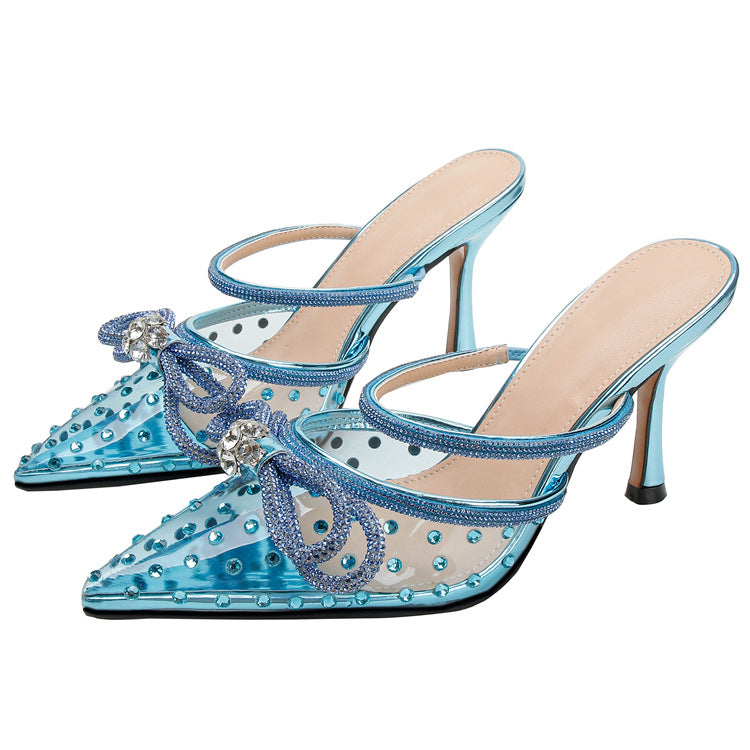 Huizhou new rhinestone transparent high-heeled sandals, women's stiletto heels, pointed toes, European and American high-heeled shoes, with a toe foreign trade