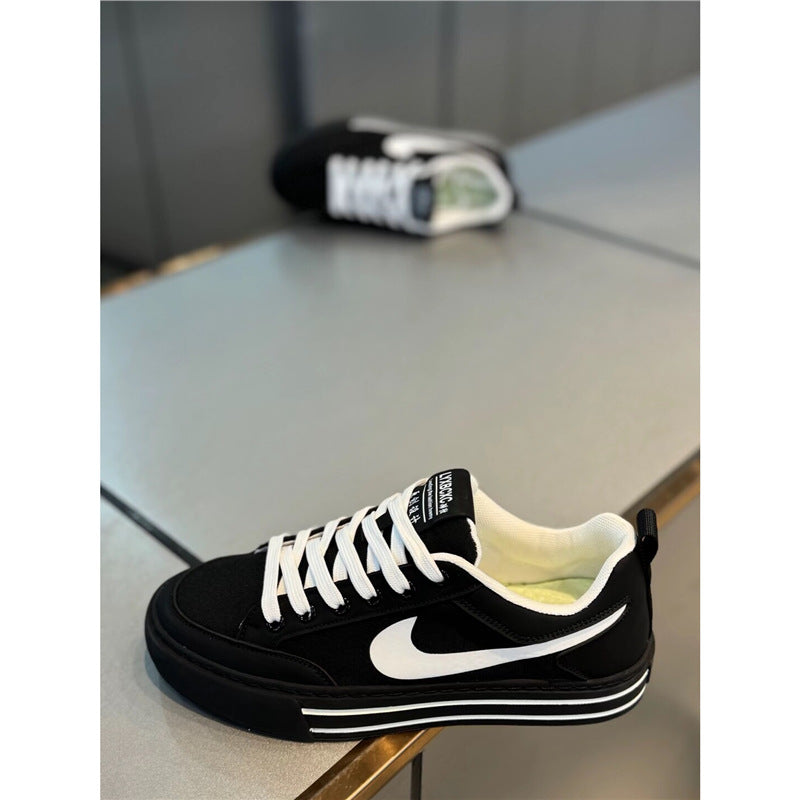 Sapatos masculinos 2025 primavera e outono nova tendência: versátil superfície de tecido rendado, sola macia respirável confortável confortável calçado de prancha esportiva e de lazer confortável