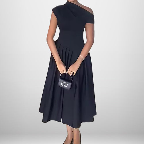 Independent station spring 2026 new cross-border elegant fashion temperament diagonal neck slim slim long dress