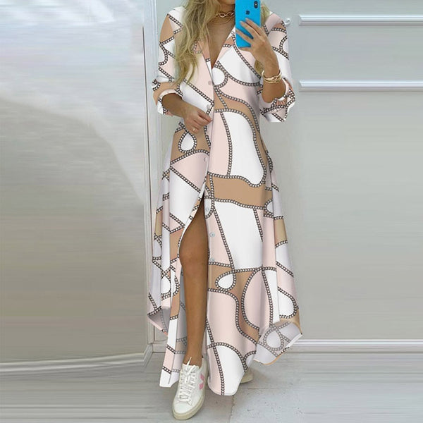 2025 Amazon independent station European and beautiful clothing temperament elegant fashion print high-waisted single-breasted dress for women
