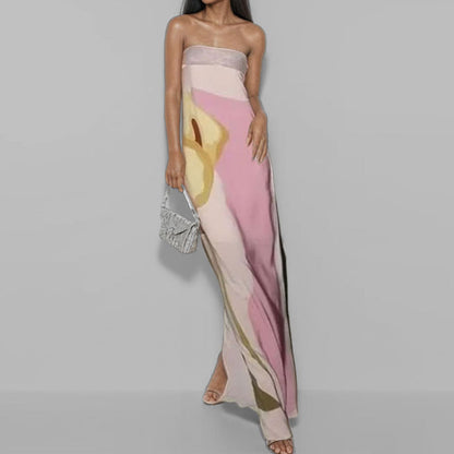 2026 independent station new European and American fashion sleeveless off-the-shoulder avant-garde sexy backless printed European and American dress