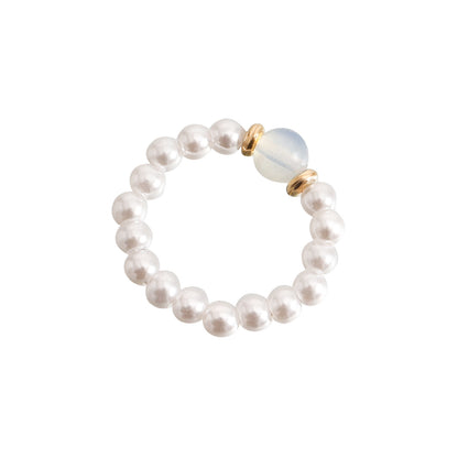 European and American cross-border jewelry Bohemian colorful natural stone imitation pearl rings do not fade, niche design is high-end