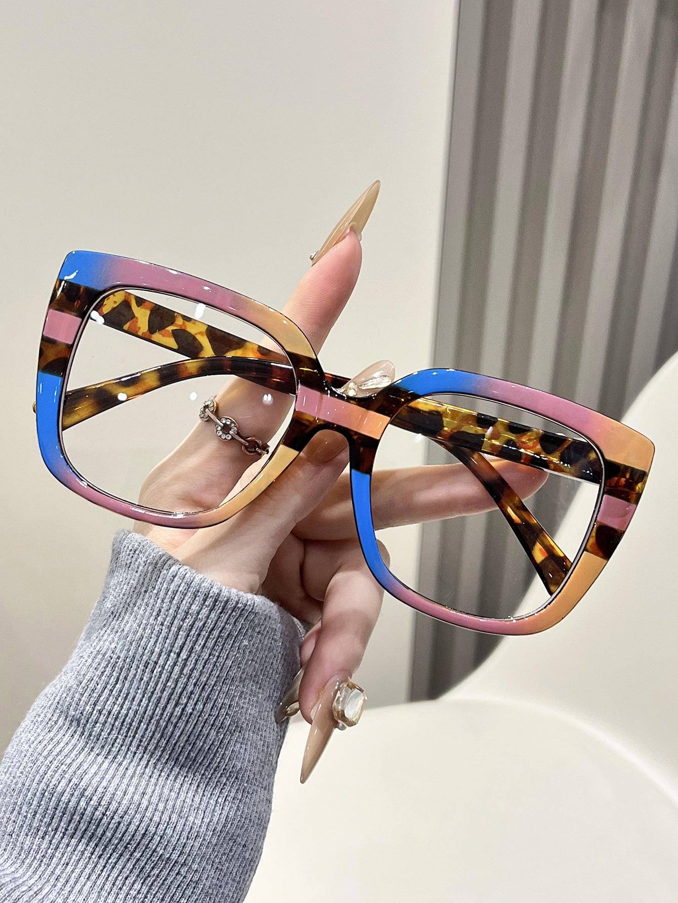 Fashion flat mirror women's high-end large-frame glasses frame cat's eye European and American trend unlimited prescription casual decorative glasses